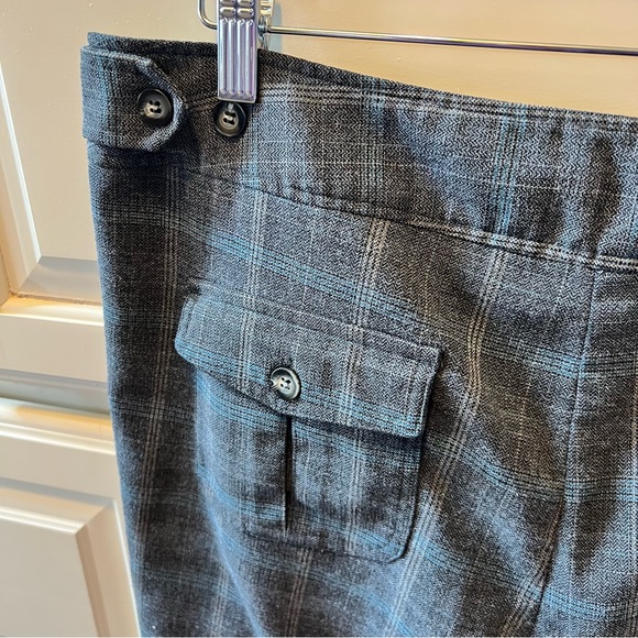 Navy Wide Leg Plaid Trousers 13 - Picture 6 of 10